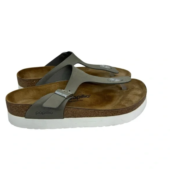 BIRKENSTOCK PAPILLIO GIZEH PLATFORM NUBUCK LEATHER DOVE GRAY Sz 42 Women’s Sz 11